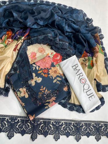 Baroque Printed Embroidered Lawn Dupatta