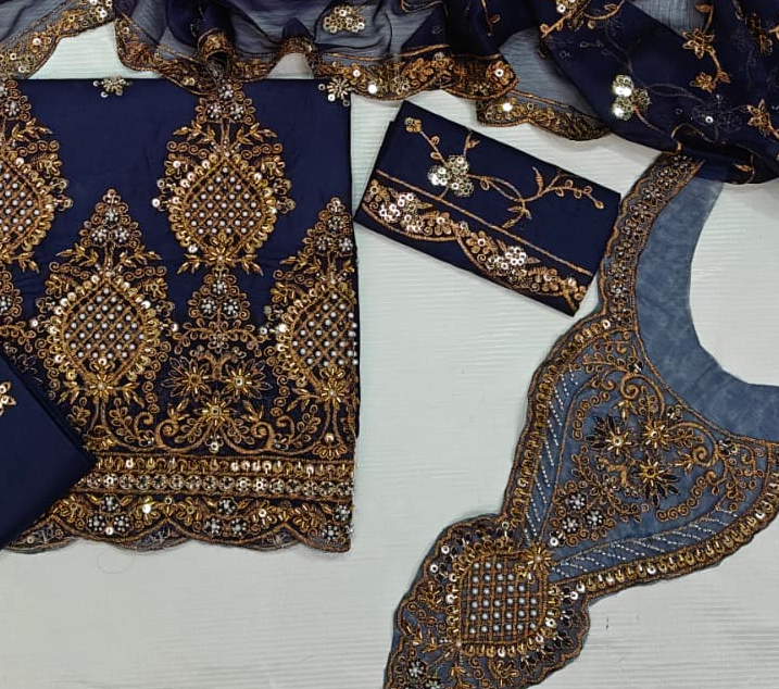 Taj Fancy Heavy Embroidered 3PC Unstitched Memon Clothes