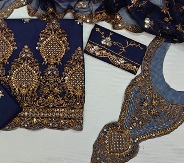Taj Fancy Heavy Embroidered 3PC Unstitched Memon Clothes