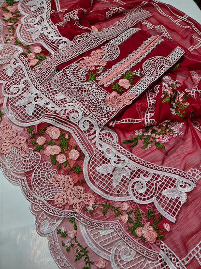 Crimson Luxury Embroidered 3PC