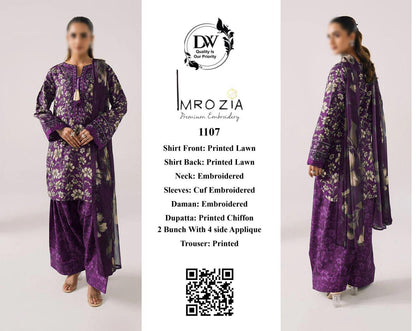 Imrozia Printed Embroidered Lawn 3PC Unstitched