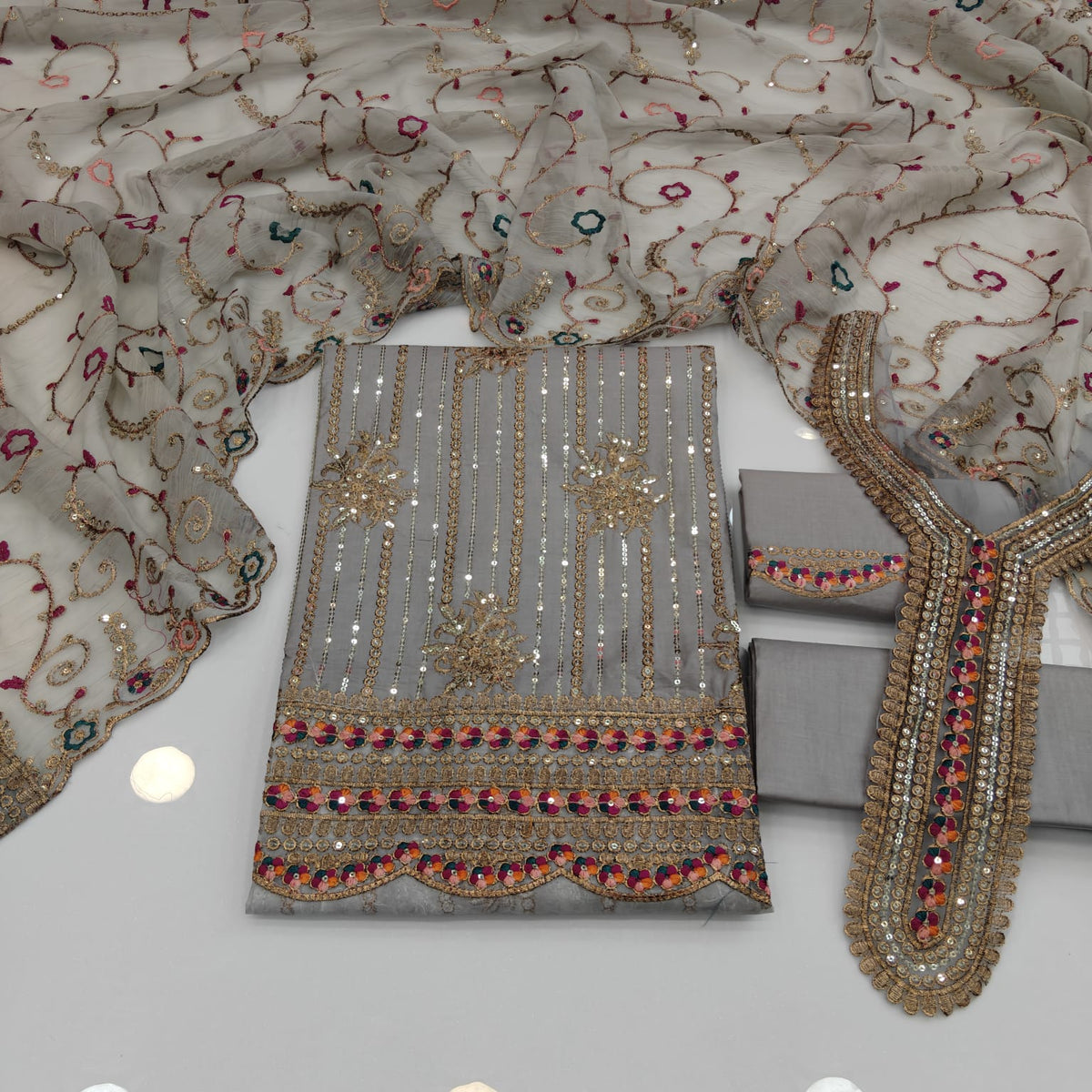 Party Wear Luxury Embroidered Cotton 3PC