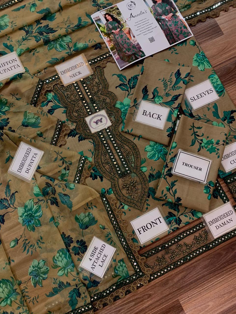 Aneela's Printed Embroidered Lawn 3PC Unstitched