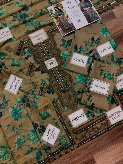 Aneela's Printed Embroidered Lawn 3PC Unstitched