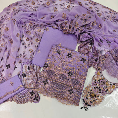 Taj Fancy Embroidery Unstitched | Purple