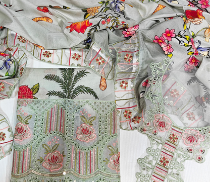Aneela's Printed Embroidered Lawn 3PC Unstitched Memon Clothes