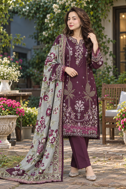 Dhanak Fancy Embroidered 3PC | Nureh
