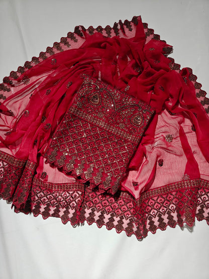 Liffan Fancy Heavy Embroidered Daman 3PC | Maroon