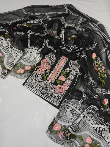Crimson Luxury Chikan Kari Embroidered 3PC