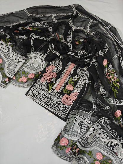 Crimson Luxury Chikan Kari Embroidered 3PC