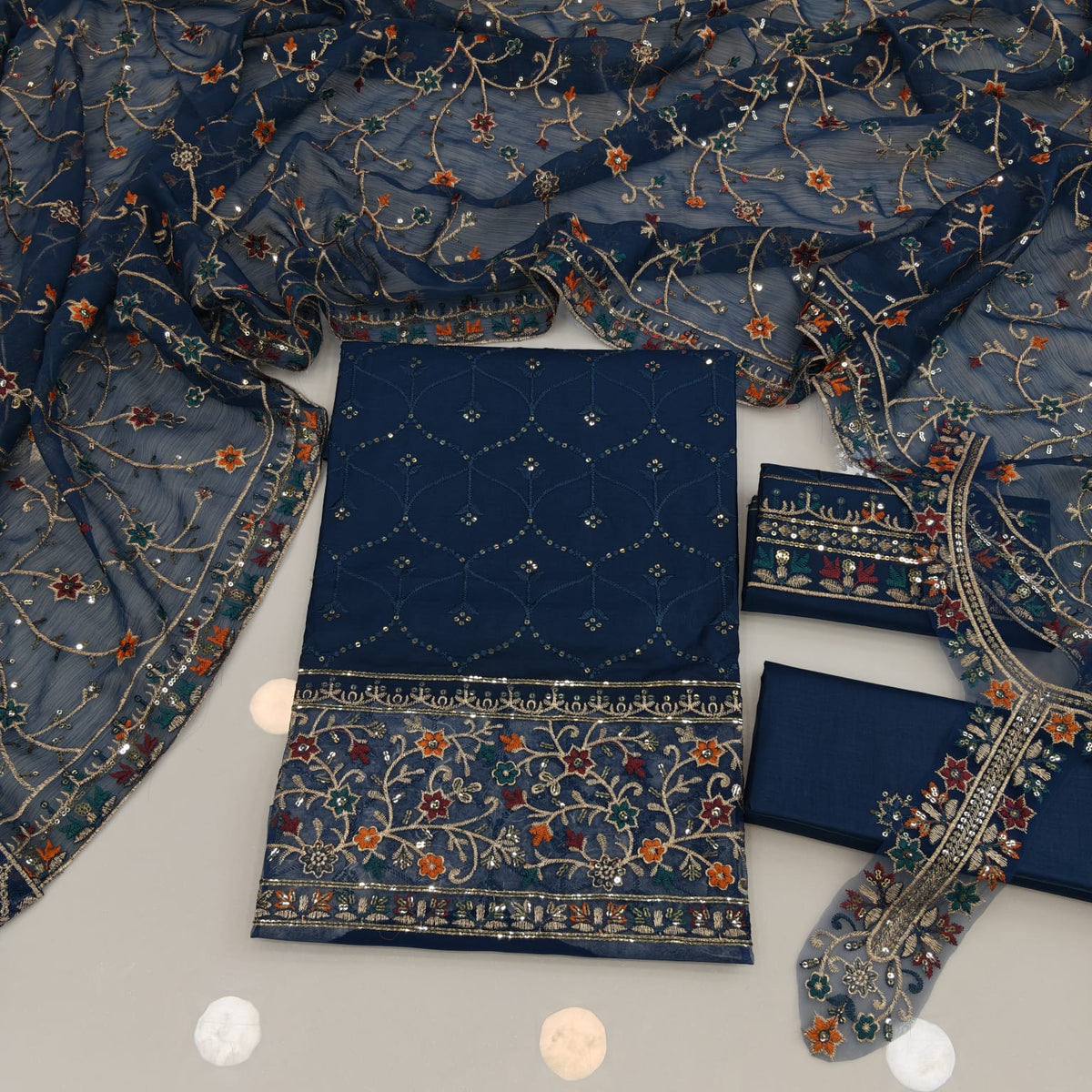 Party Wear Luxury Embroidered Cotton 3PC