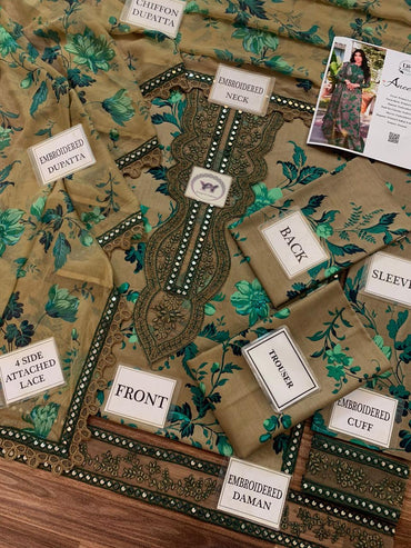 Aneela's Printed Embroidered Lawn 3PC Unstitched