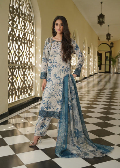 Aneelas Printed Embroidered Lawn 3PC Unstitched