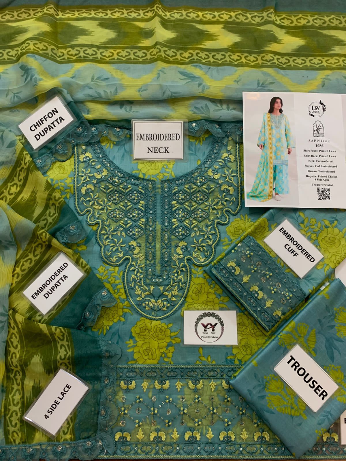Sapphire Printed Embroidered Lawn 3PC Unstitched