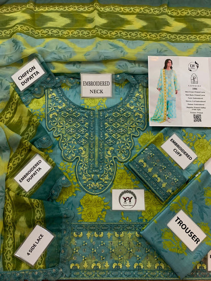 Sapphire Printed Embroidered Lawn 3PC Unstitched