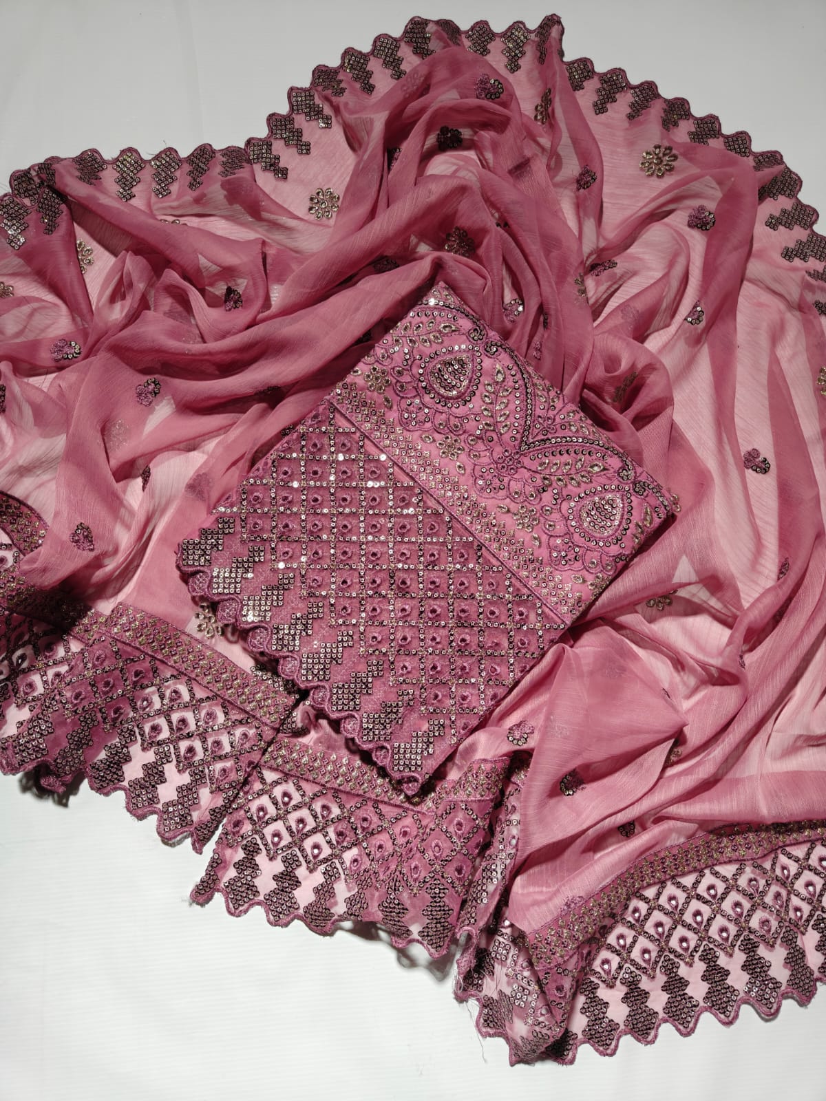 Liffan Fancy Heavy Embroidered Daman 3PC | Tea Pink