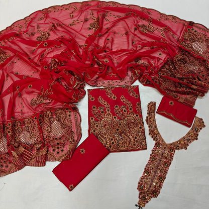 Taj Fancy Heavy Embroidered 3PC Unstitched Memon Clothes