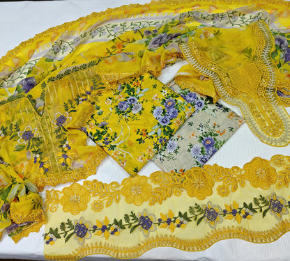 Mahnur Printed Embroidered Lawn 3PC Unstitched