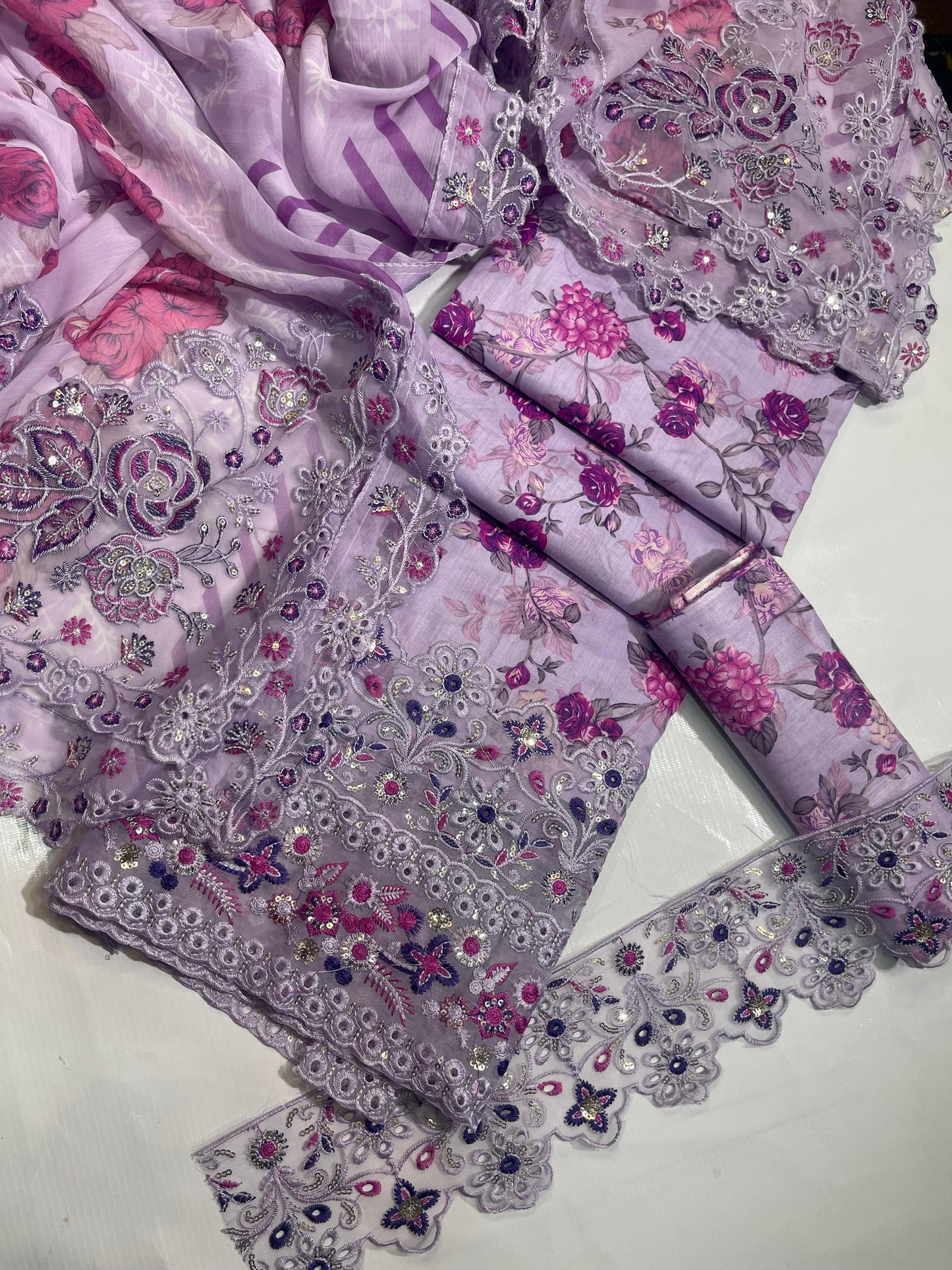 Luxury Hit Code Printed Embroidered 3PC