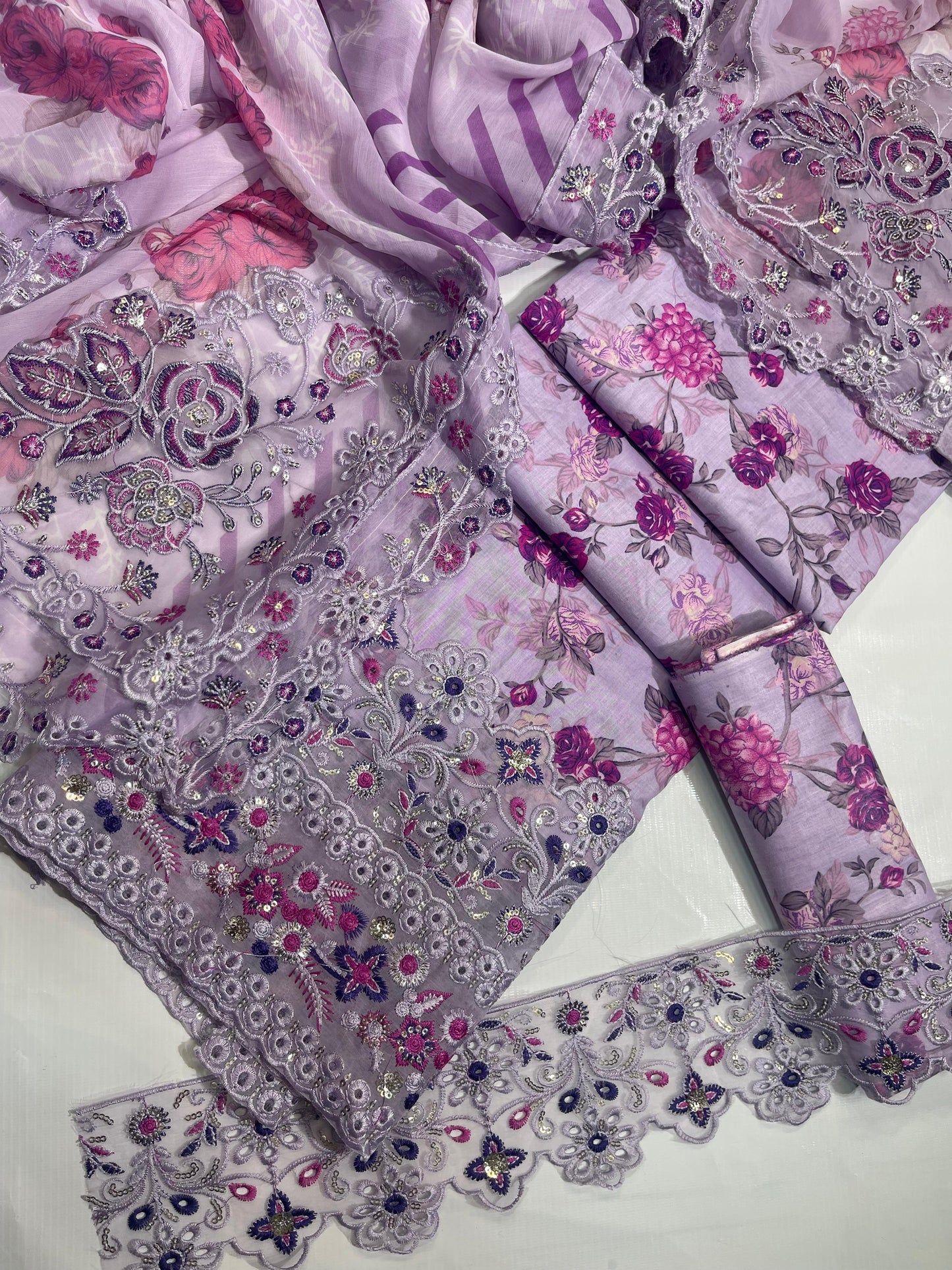 Luxury Hit Code Printed Embroidered 3PC