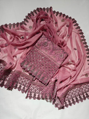 Liffan Fancy Heavy Embroidered Daman 3PC | Tea Pink
