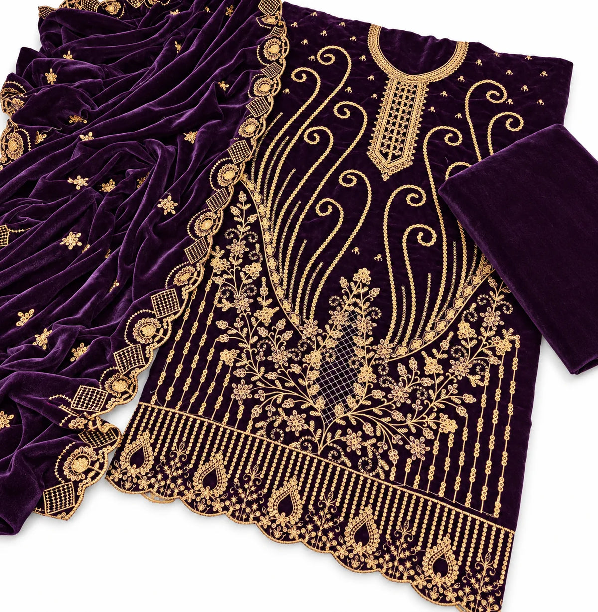 Velvet Fancy Embroidered 3PC | Purple