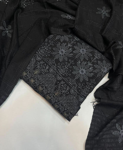 Uzma Dhanak Embroidered 3Pc | Black - Memon Clothes