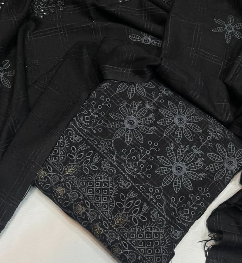 Uzma Dhanak Embroidered 3Pc | Black - Memon Clothes