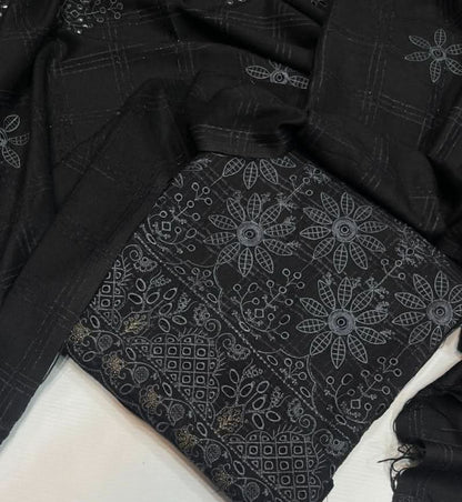 Uzma Dhanak Embroidered 3Pc | Black - Memon Clothes