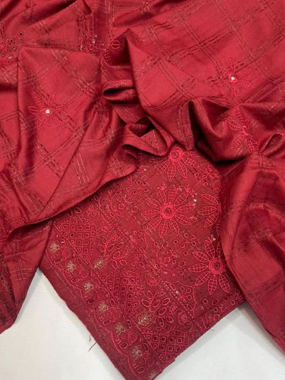 Uzma Dhanak Embroidered 3Pc | Maroon - Memon Clothes