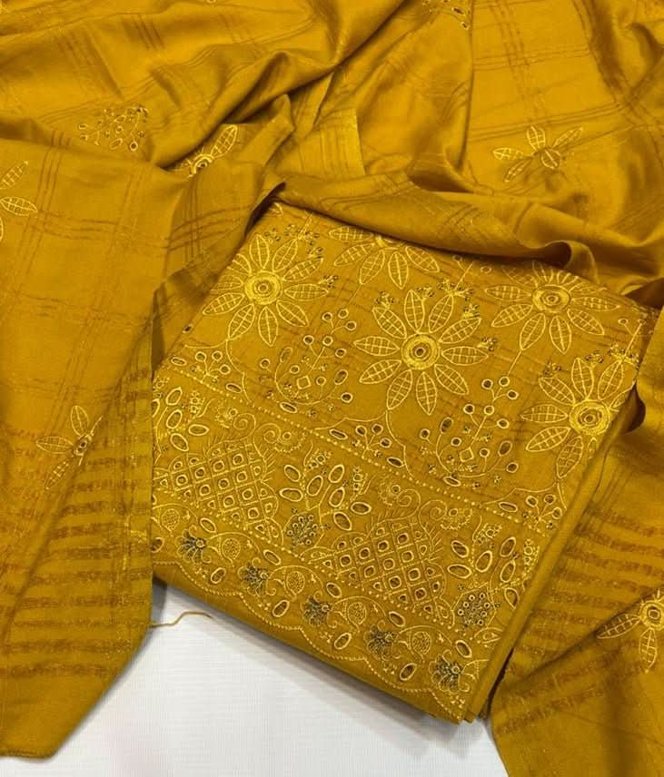 Uzma Dhanak Embroidered 3Pc | Yellow - Memon Clothes