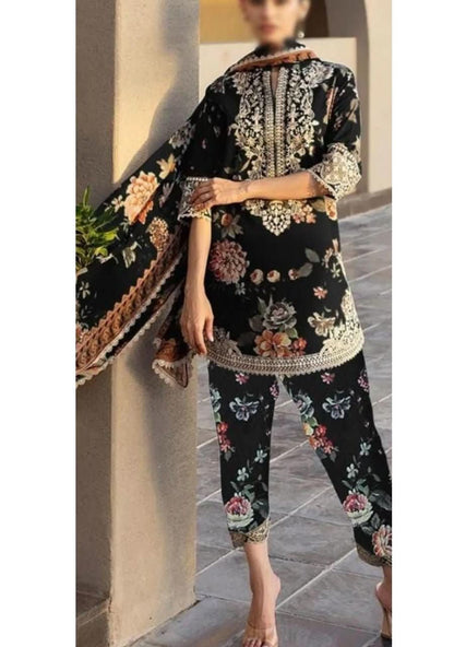 Zainab Chottani Digital Print 3 Pcs | Black - Memon Clothes