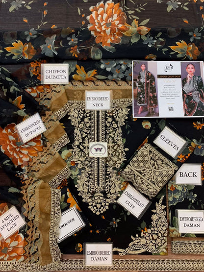 Zainab Chottani Digital Print 3 Pcs | Black - Memon Clothes